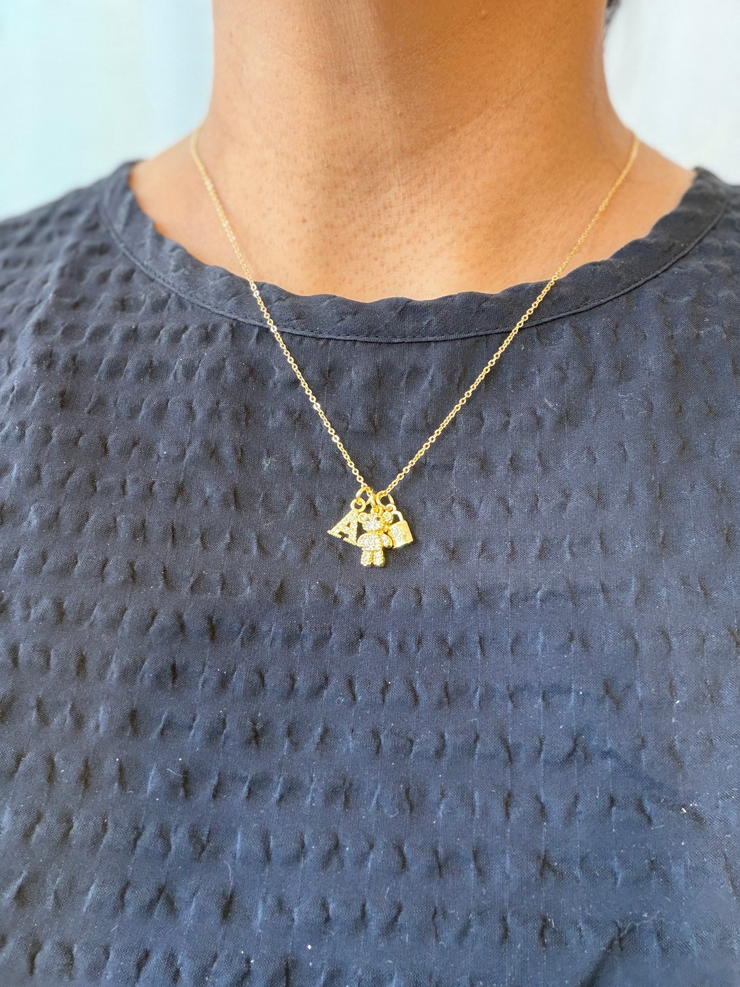 Small Flat Letter With Studs Charm 18K Gold Filled / Silver