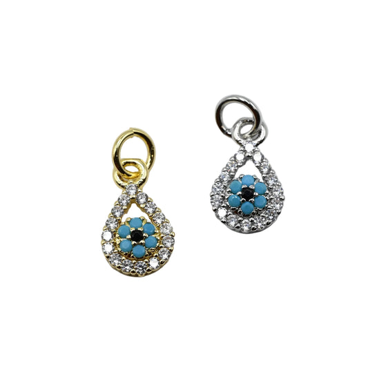 Evil Eye Tear Drop Charm Pendant 18K Gold filled / Silver