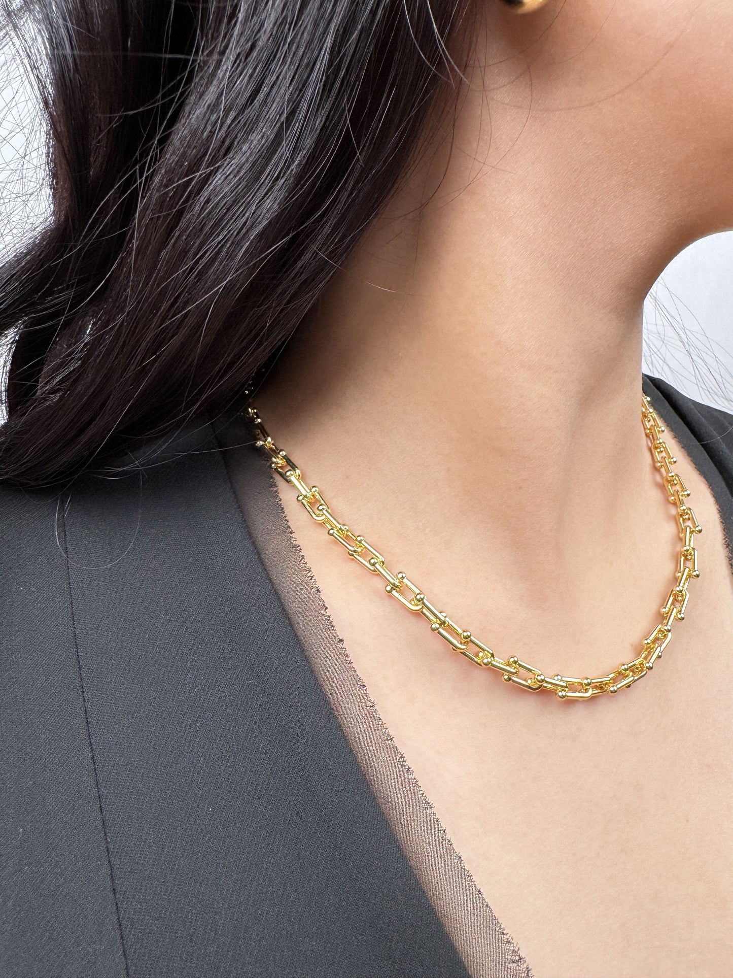 U-shaped Box Link Statement Necklace 18K Gold Filled