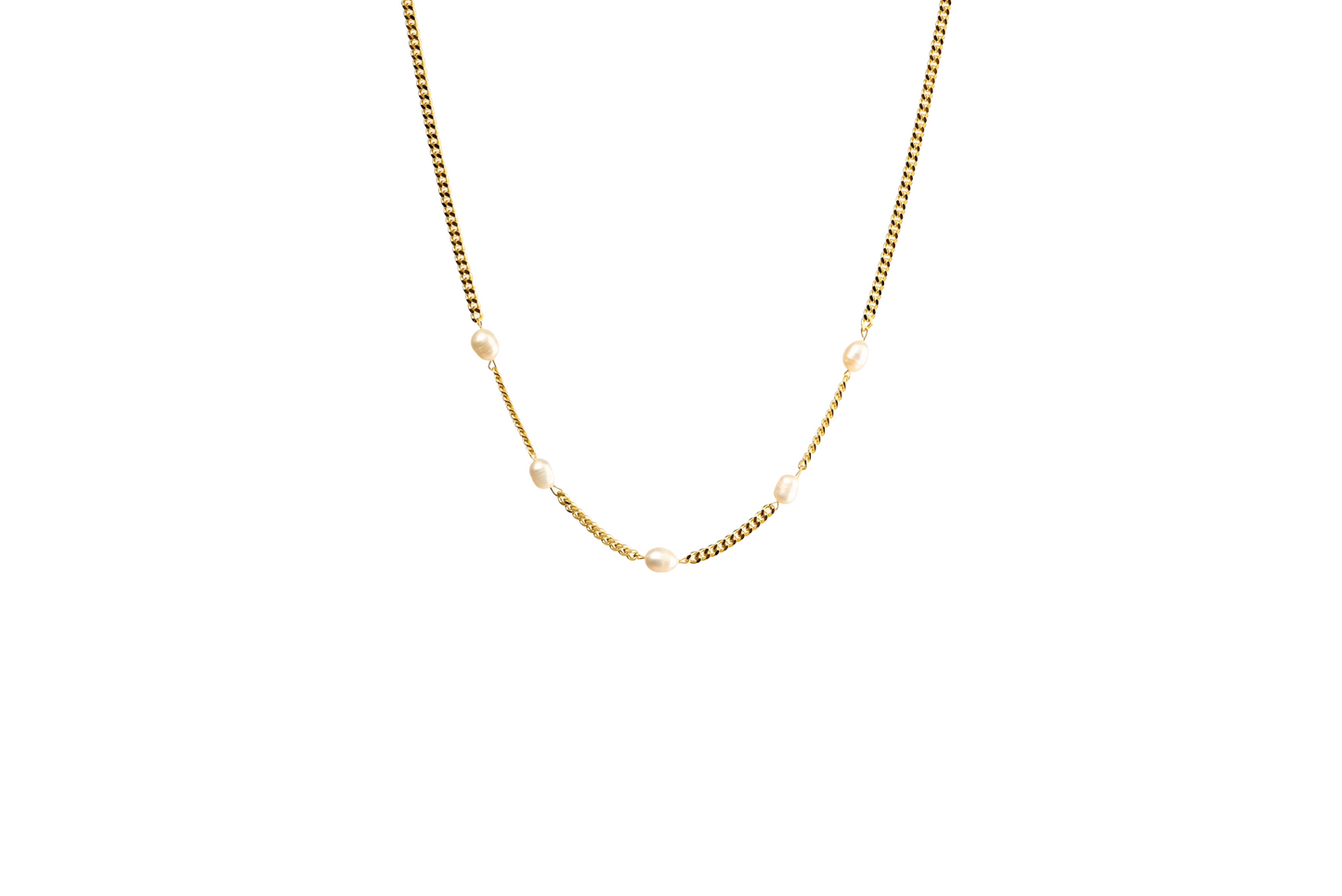 Small Cuban Link with Pearls Necklace 18K Gold Filled