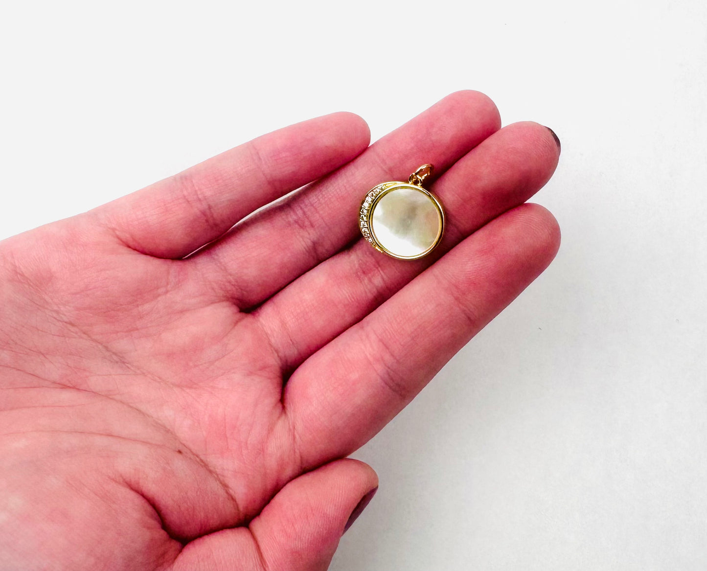 Mother of Pearl Moon Disc Charm 18K Gold Filled