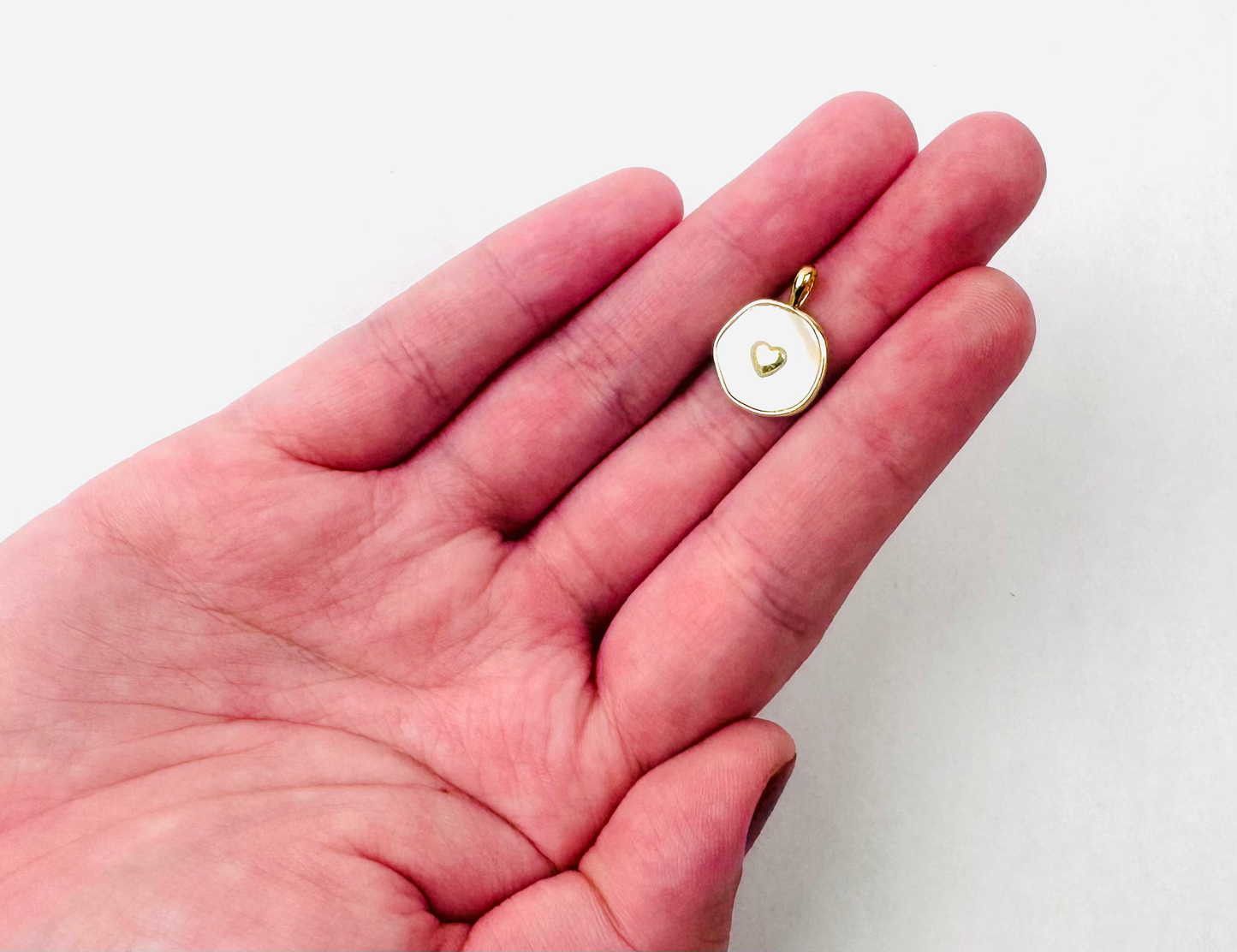 Round Mother of Pearl/Paua with Heart Charm