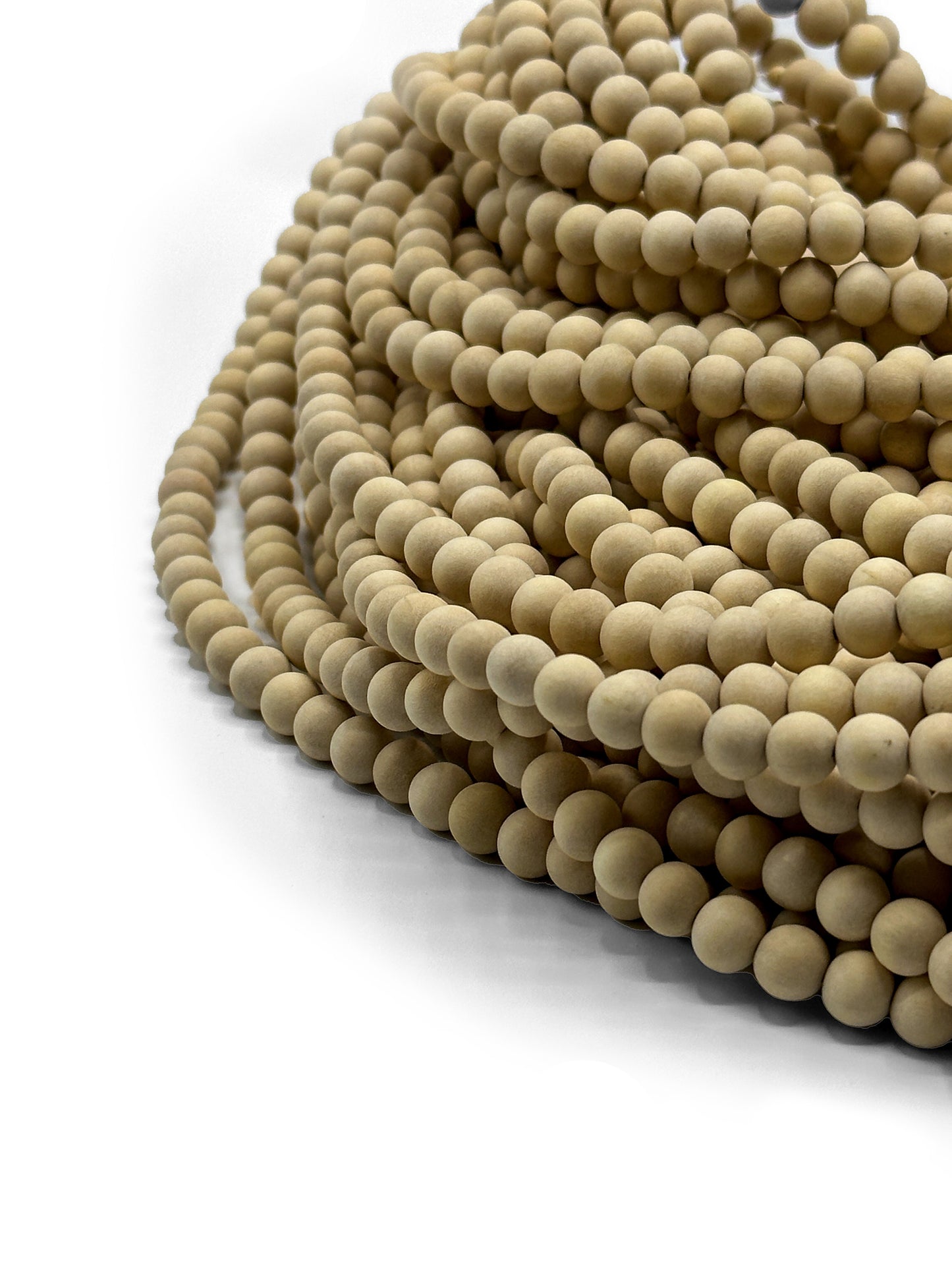 Unpolished - Beige/Gmelina Wood Beads – 16″ Strand