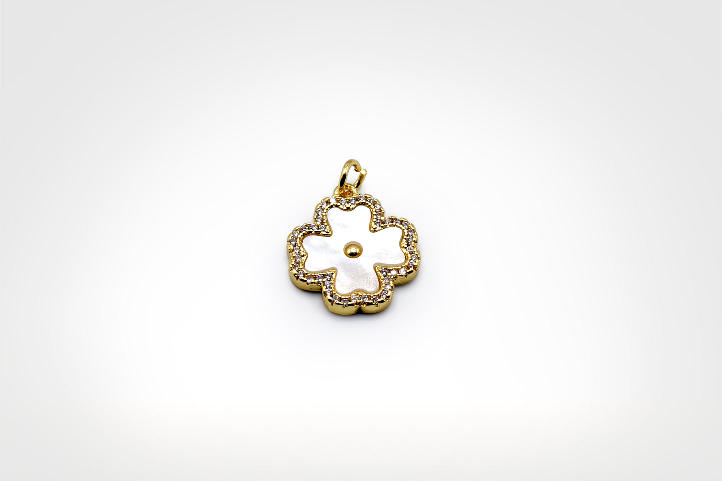 Clover Studded Mother Of Pearl Charm 18K Gold Filled / Silver