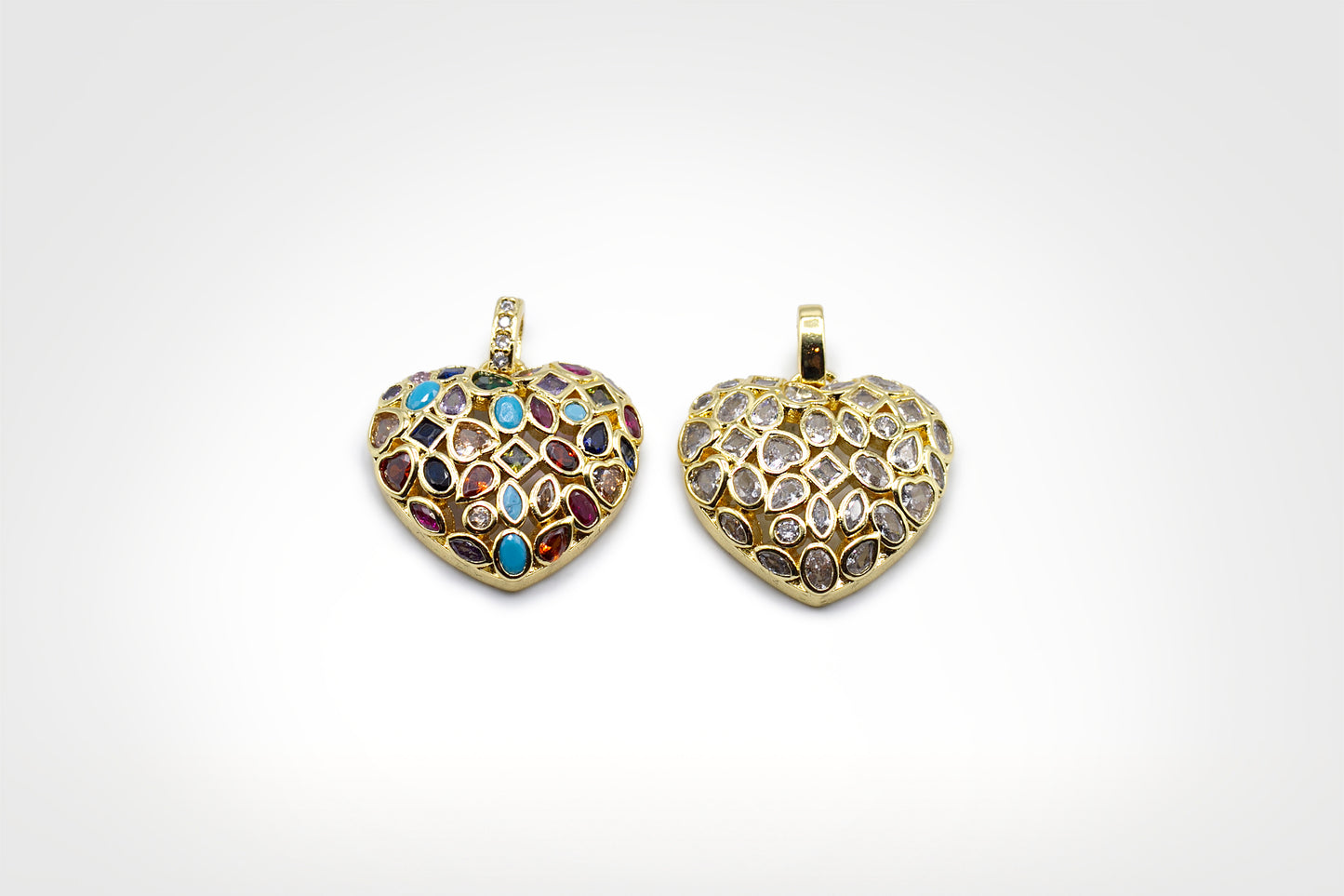 Large Mosaic Heart Charm 18K Gold Filled