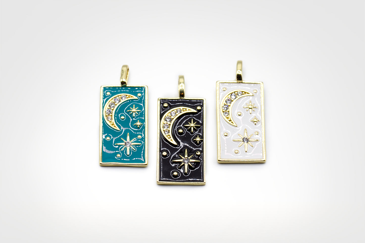 Rectangular Crescent and Star White Enamel Charm 18K Gold Filled