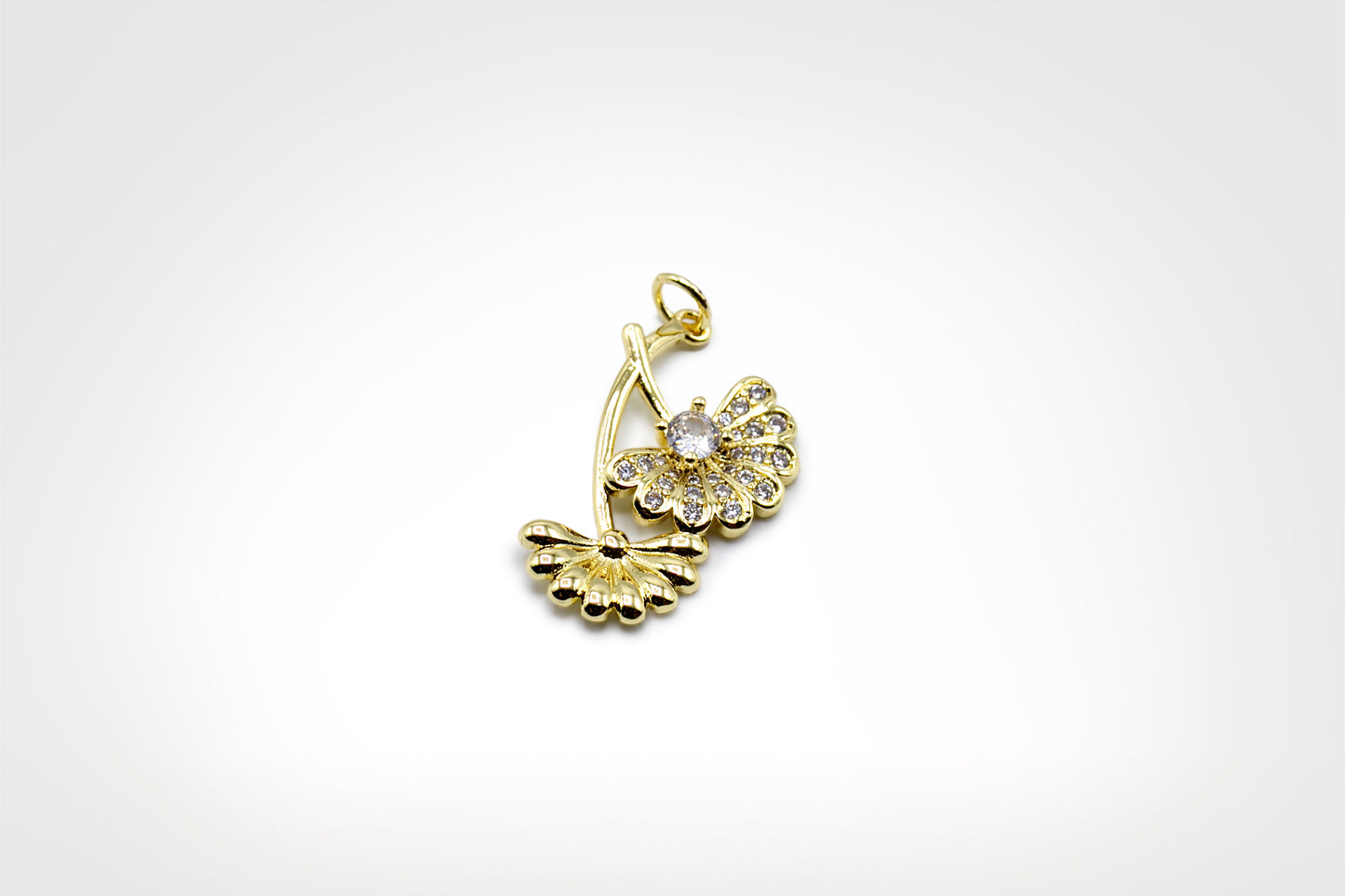 Twin Daisy Sparkle Charm  18K Gold Filled