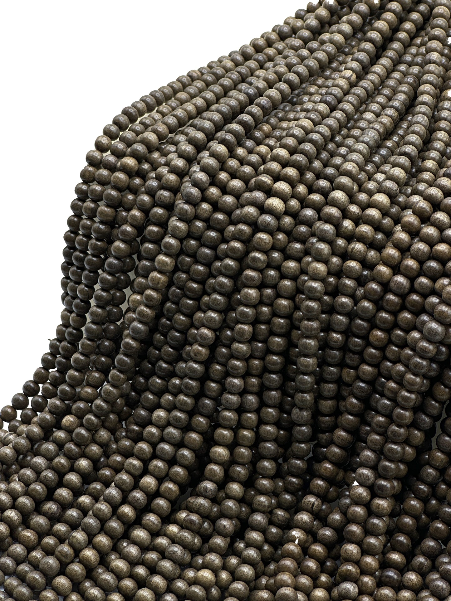 Grey Wood Beads – Polished – 16″ Strand