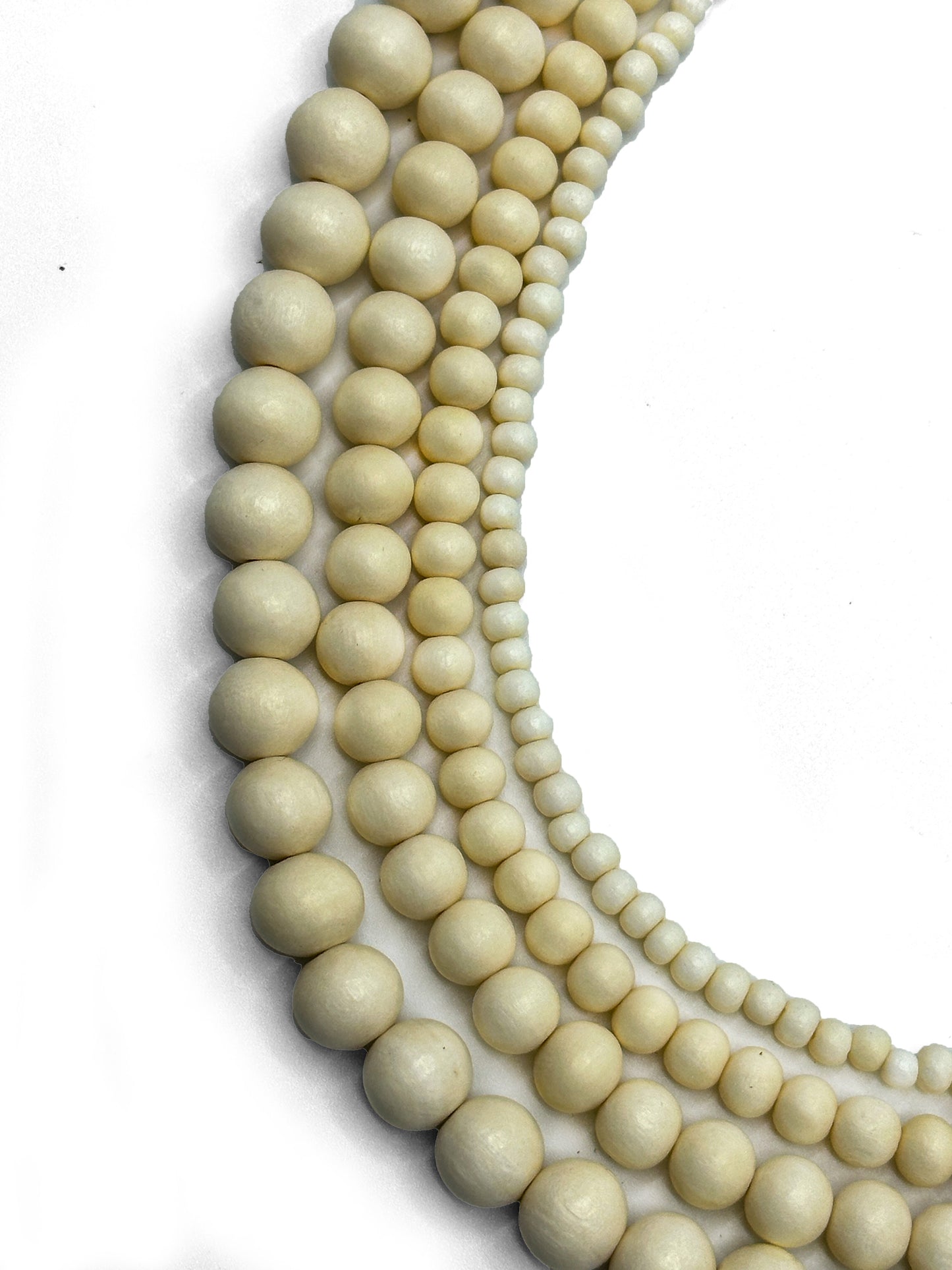 Bleached Cream White Wood Beads – Polished – 16″ Strand