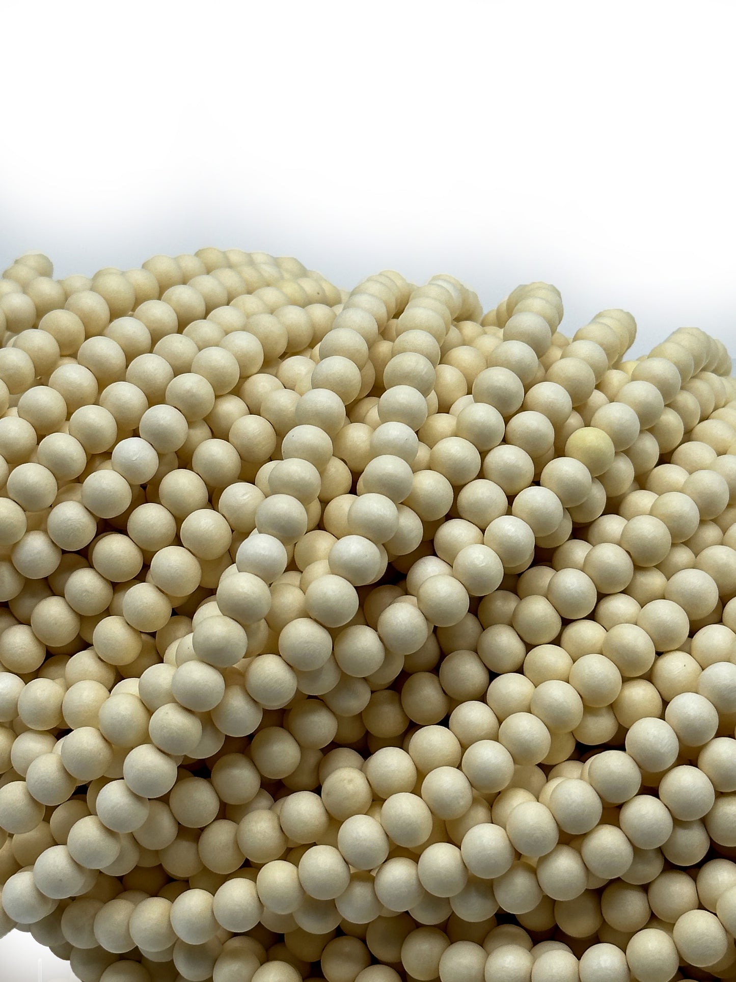 Bleached Cream White Wood Beads – Polished – 16″ Strand