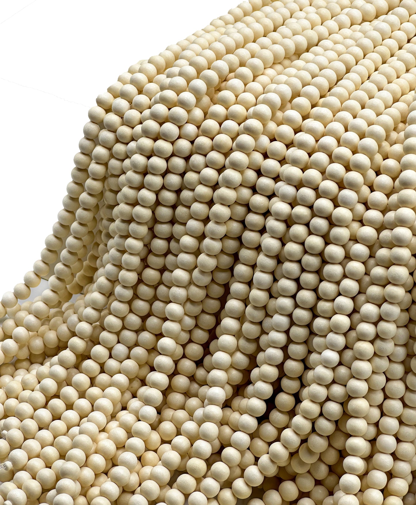 Bleached Cream White Wood Beads – Polished – 16″ Strand