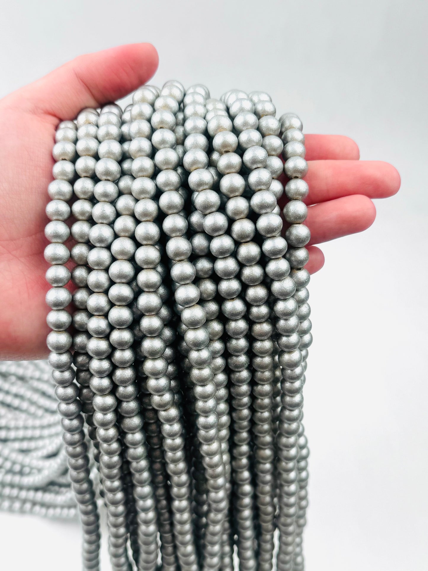 Metallic Silver Wood Beads DIY Jewelry Necklace Bracelet 8mm in 16” Strand