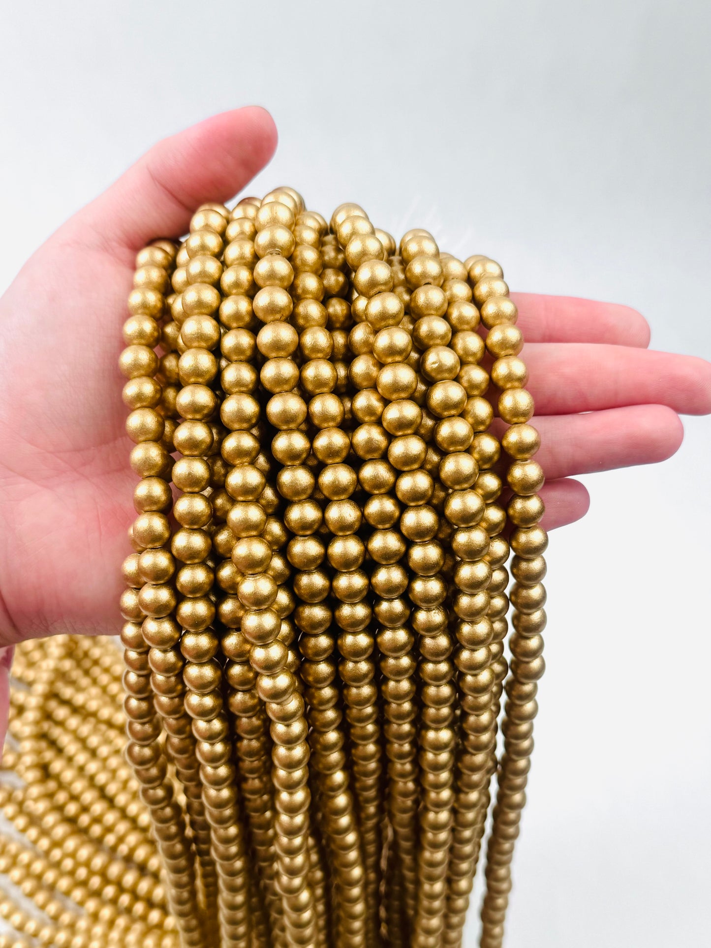 Metallic Gold Wood Beads DIY Jewelry Necklace Bracelet 6mm 8mm in 16” Strand