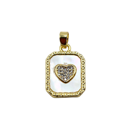Mother of Pearl Heart Charm Pendant 18K Gold Filled