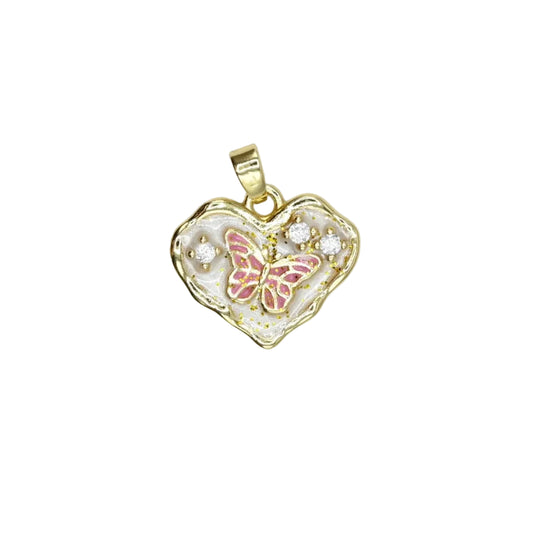 Butterfly Heart Charm Pendant 18K Gold Filled