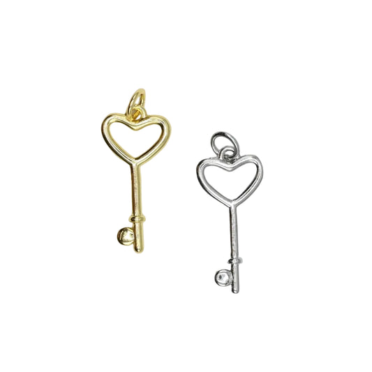 Heart Key Charm 18K Gold Filled & Silver