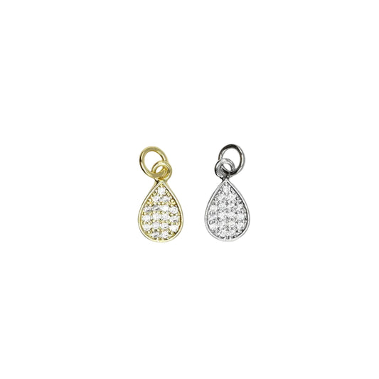 Pavé Mini Teardrop Charm 18K Gold Filled & Silver