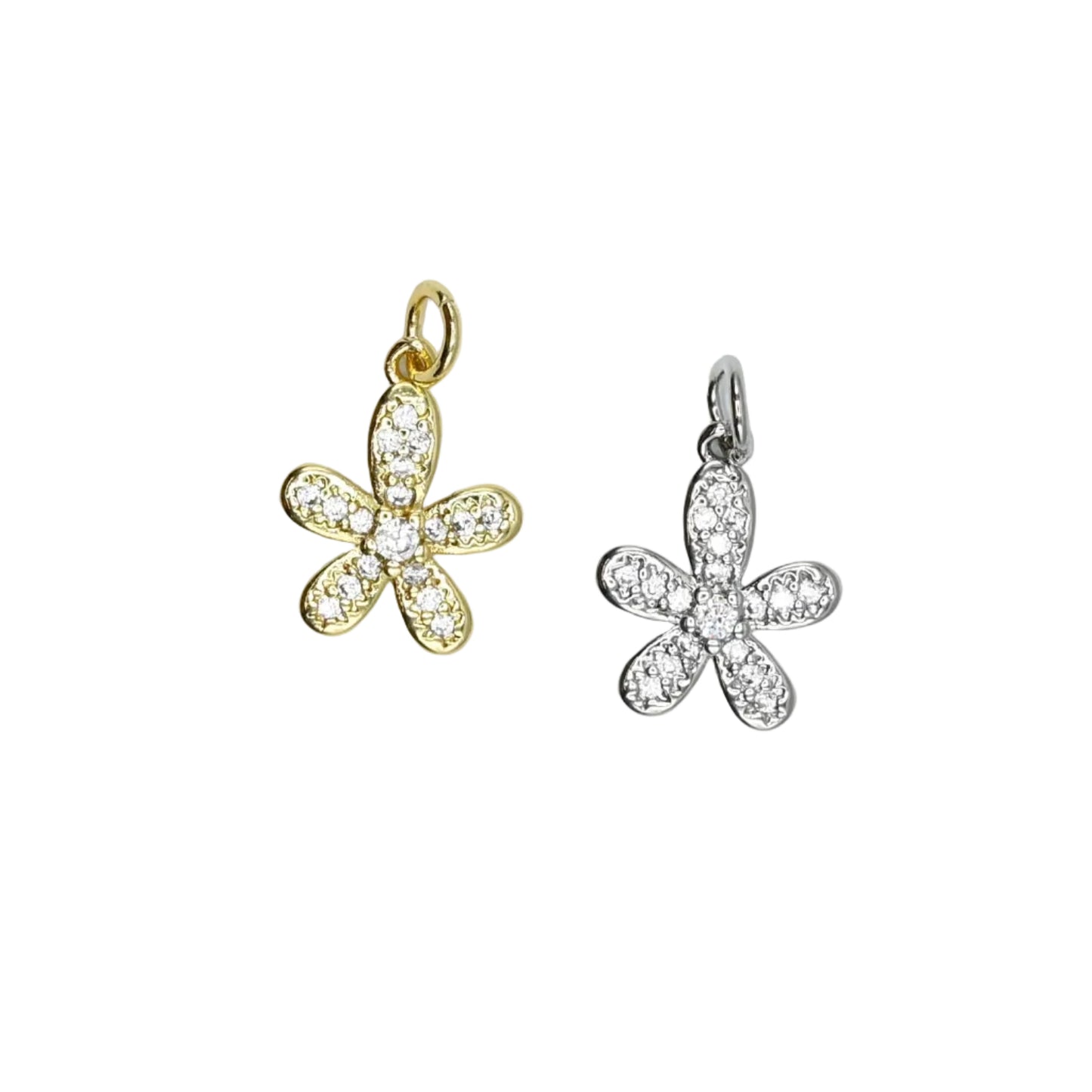 18K Gold-Filled & Silver Crystal Daisy Charm Pendant