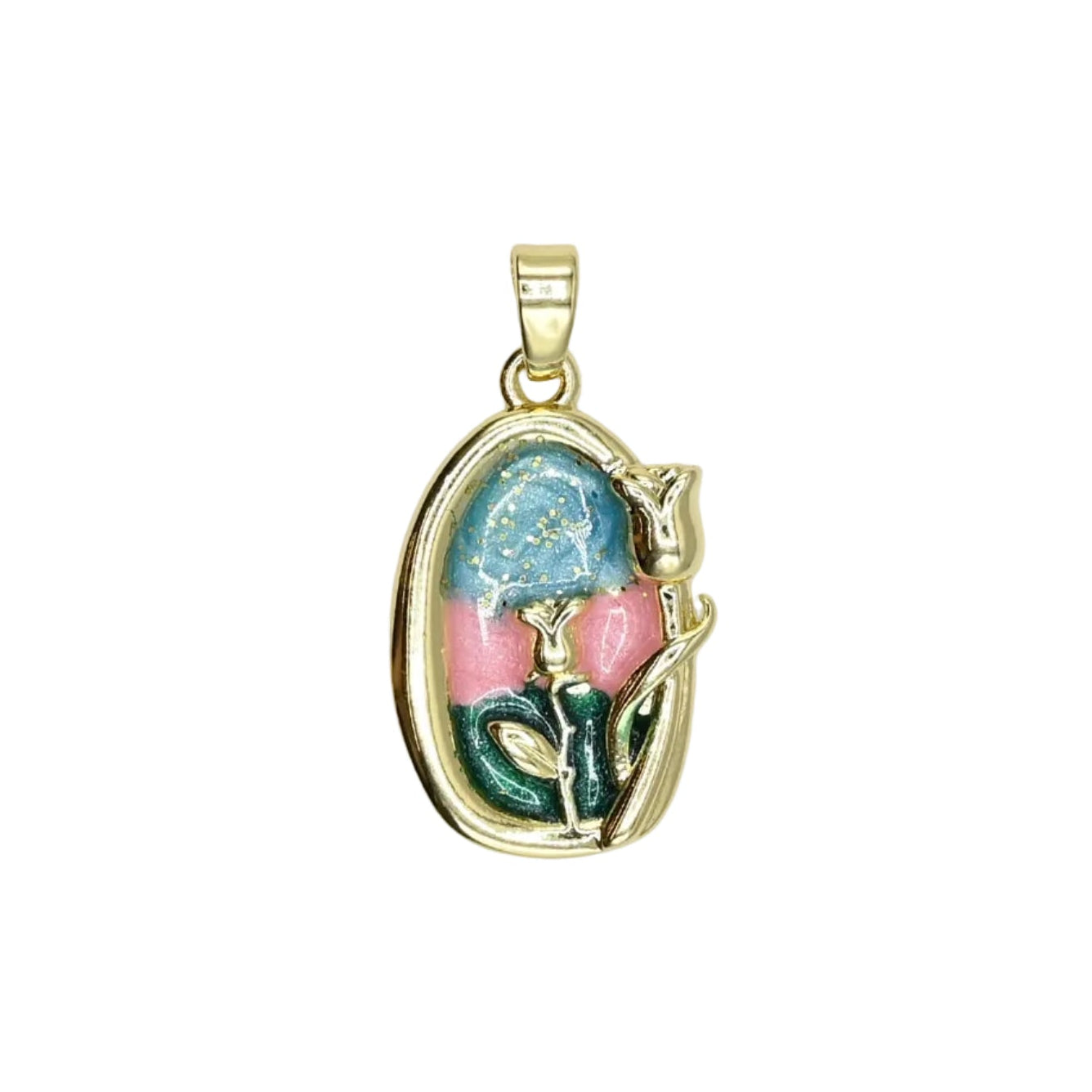 Enamel Rose Charm Pendant 18K Gold Filled