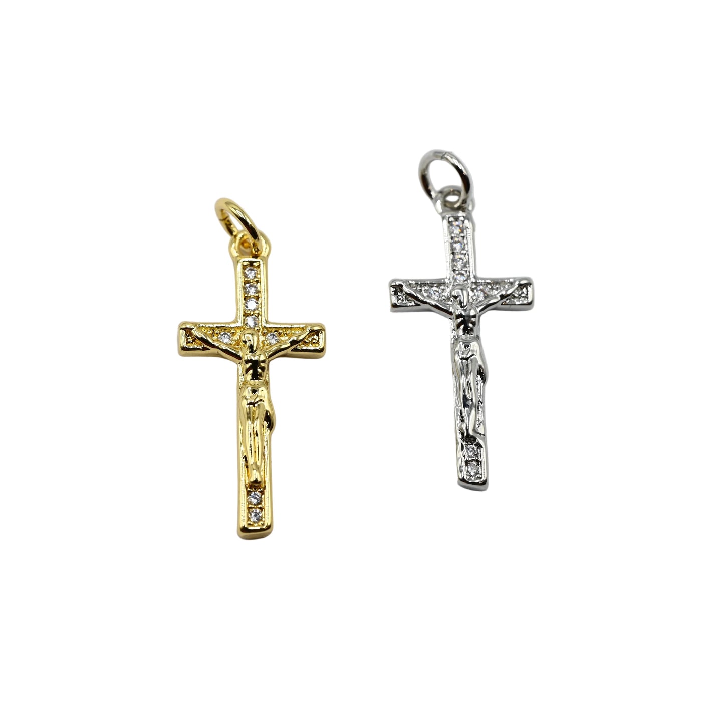 Crystal Crucifix Charm Pendant 18K Gold Filled / Silver
