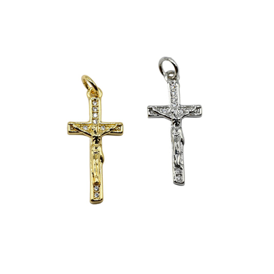 Crystal Crucifix Charm Pendant 18K Gold Filled / Silver