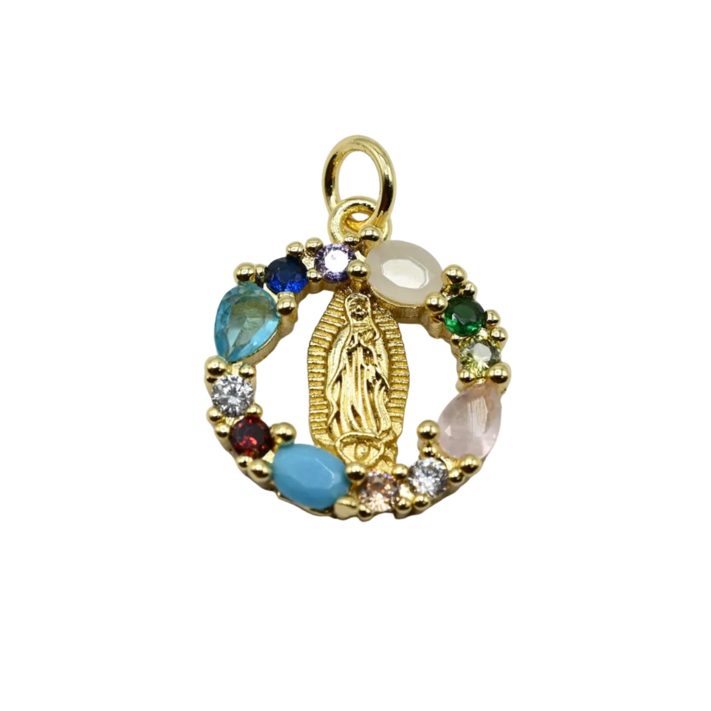 Our Lady Multicolor Gemstone Charm Pendant 18K Gold Filled / Silver