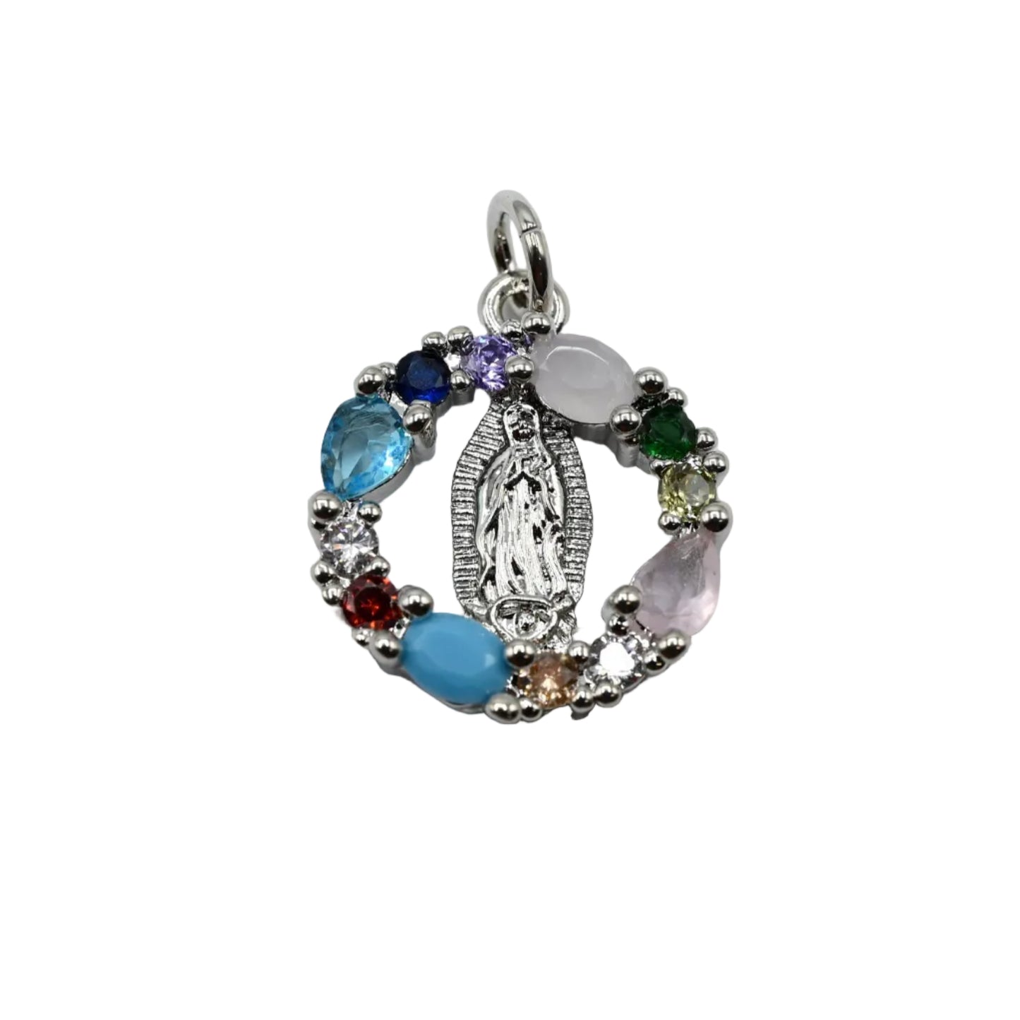 Our Lady Multicolor Gemstone Charm Pendant 18K Gold Filled / Silver