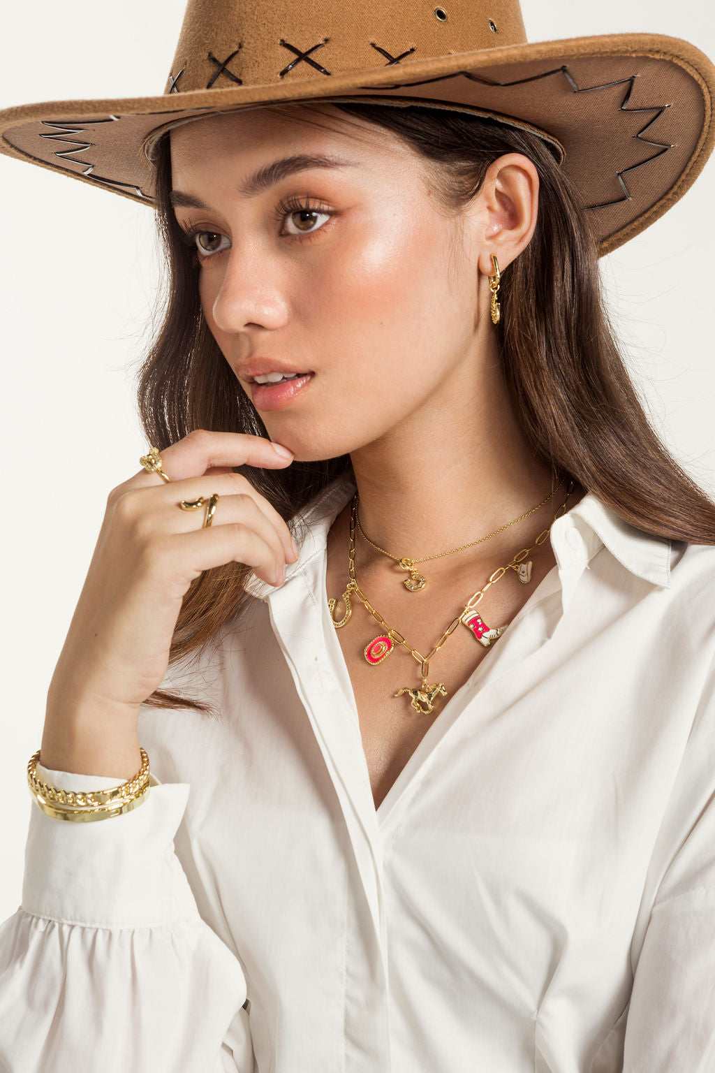 Cowgirl Hat With Star Accent Charm Pendant 18K Gold-Filled