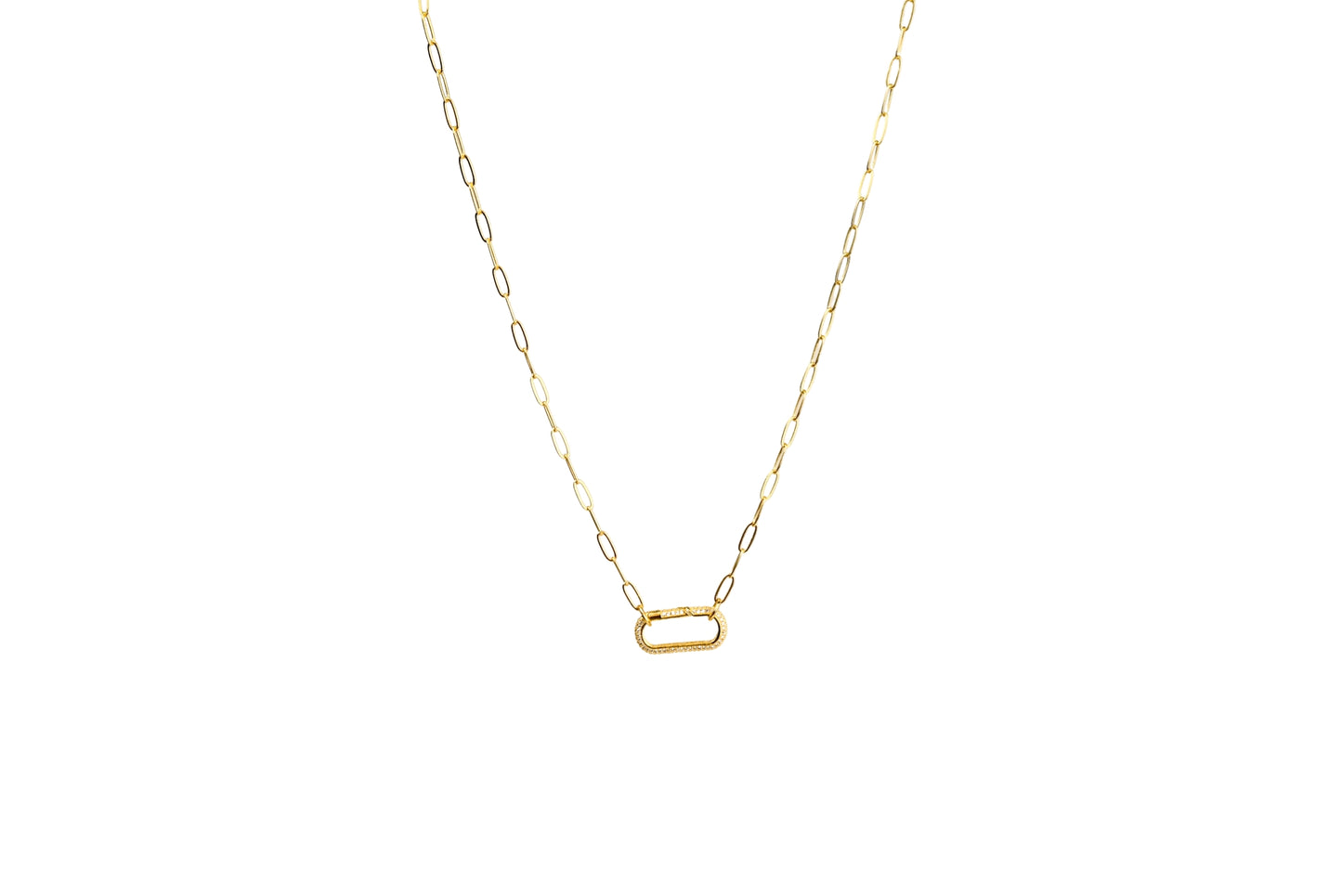 Paperclip Diamond Rectangle Carabiner Charm Necklace | 18K Gold-Filled & Silver