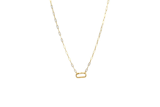 Paperclip Diamond Rectangle Carabiner Charm Necklace | 18K Gold-Filled & Silver
