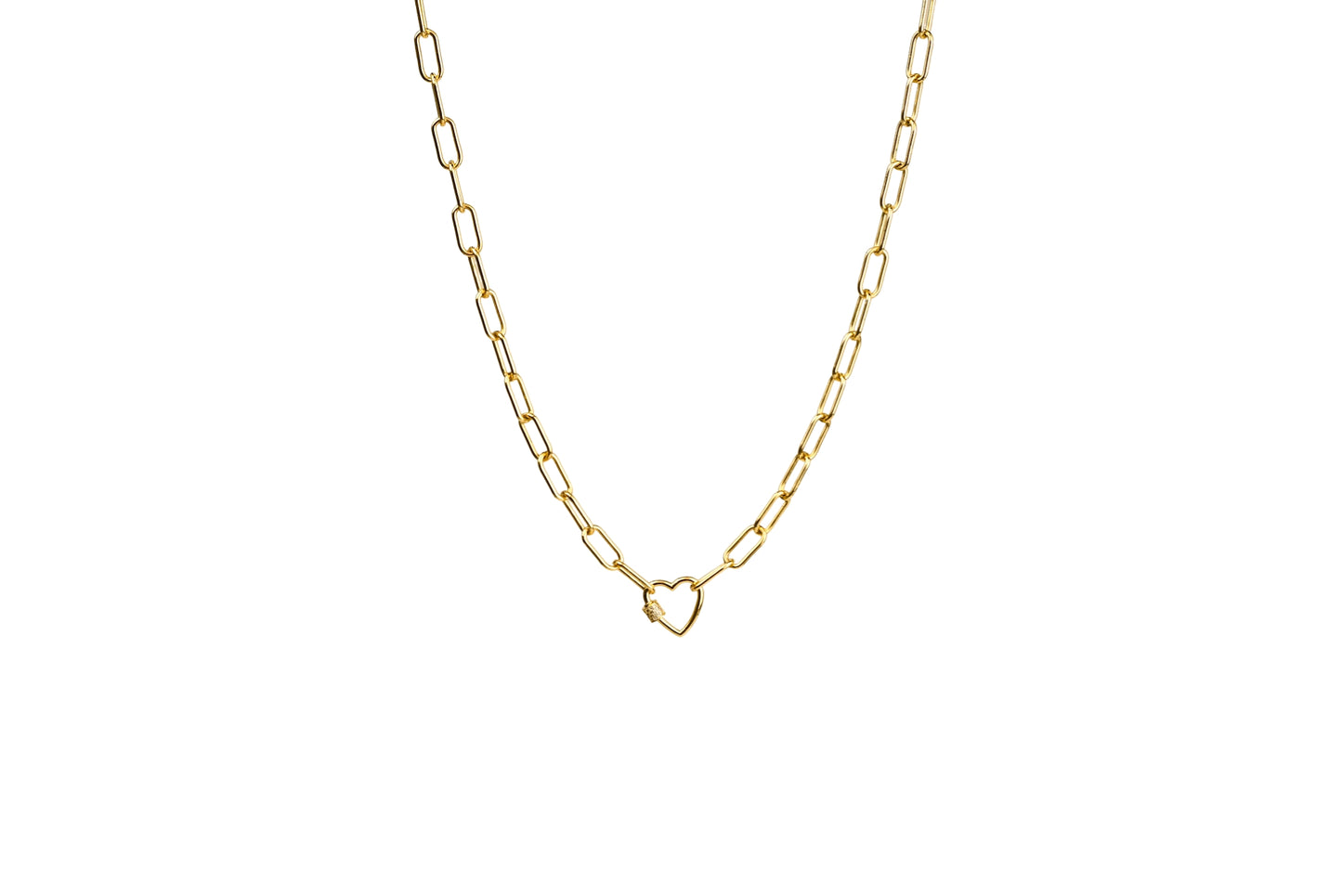 Chunky Heart Screw Diamond Carabiner Enhancer Charm Necklace