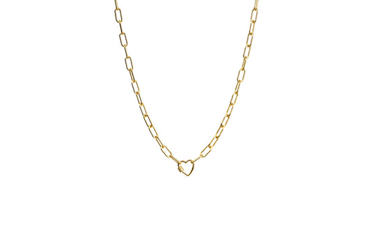 Chunky Heart Screw Diamond Carabiner Enhancer Charm Necklace