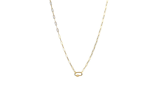 Paperclip Rectangle Diamond Screw Enhancer Charm Necklace | 18K Gold-Filled