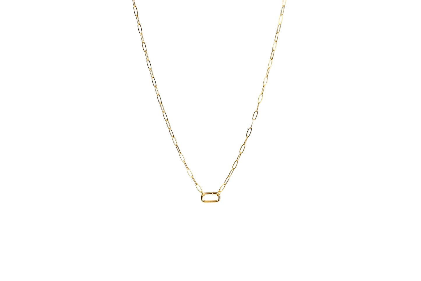 Paperclip Plain Oval Rectangle Carabiner Charm Necklace | 18K Gold-Filled
