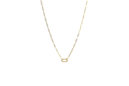 Paperclip Plain Oval Rectangle Carabiner Charm Necklace | 18K Gold-Filled