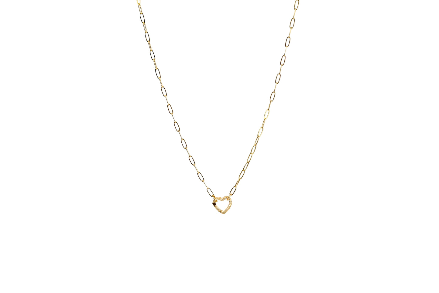 Paperclip Diamond Heart Spring Enhancer Charm Necklace 18k Gold Filled, Silver