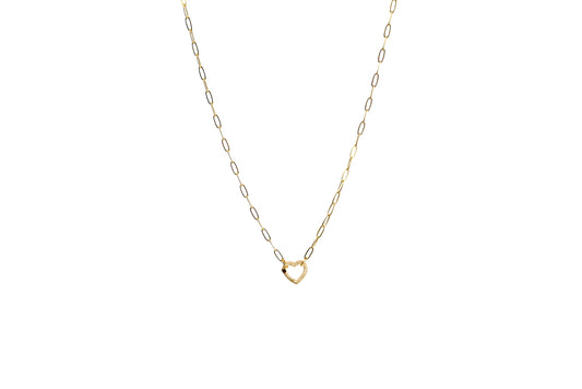 Paperclip Diamond Heart Spring Enhancer Charm Necklace 18k Gold Filled, Silver