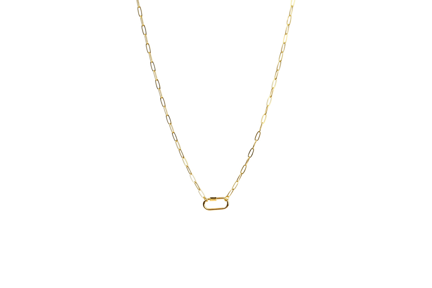 Paperclip Rectangle Screw Enhancer Charm Necklace 18k Gold Filled