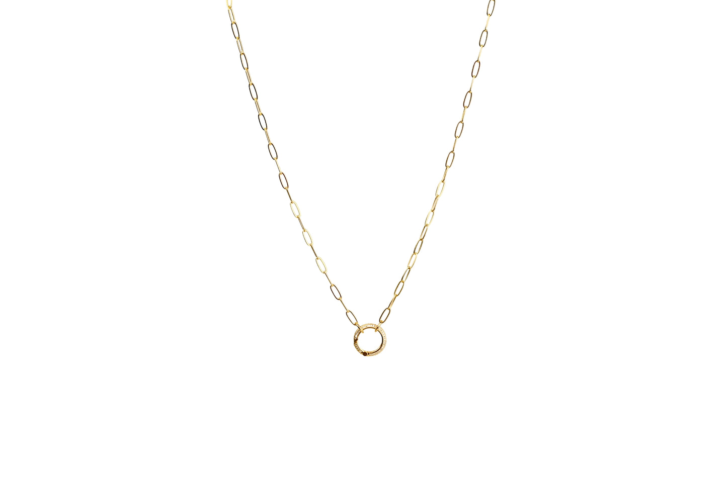 Paperclip Diamond Round Spring Enhancer Charm Necklace 18k Gold Filled / Silver