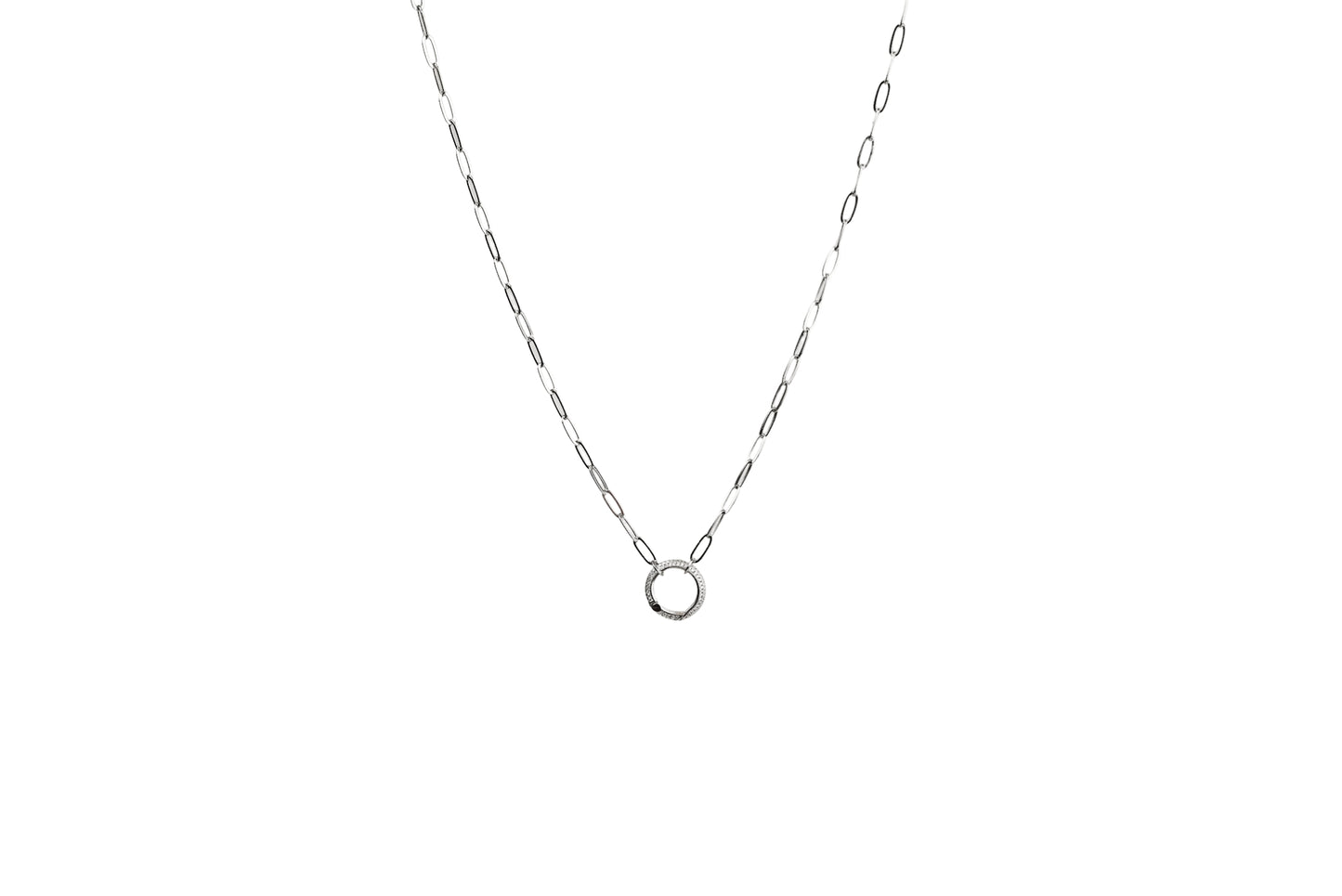 Paperclip Diamond Round Spring Enhancer Charm Necklace 18k Gold Filled / Silver