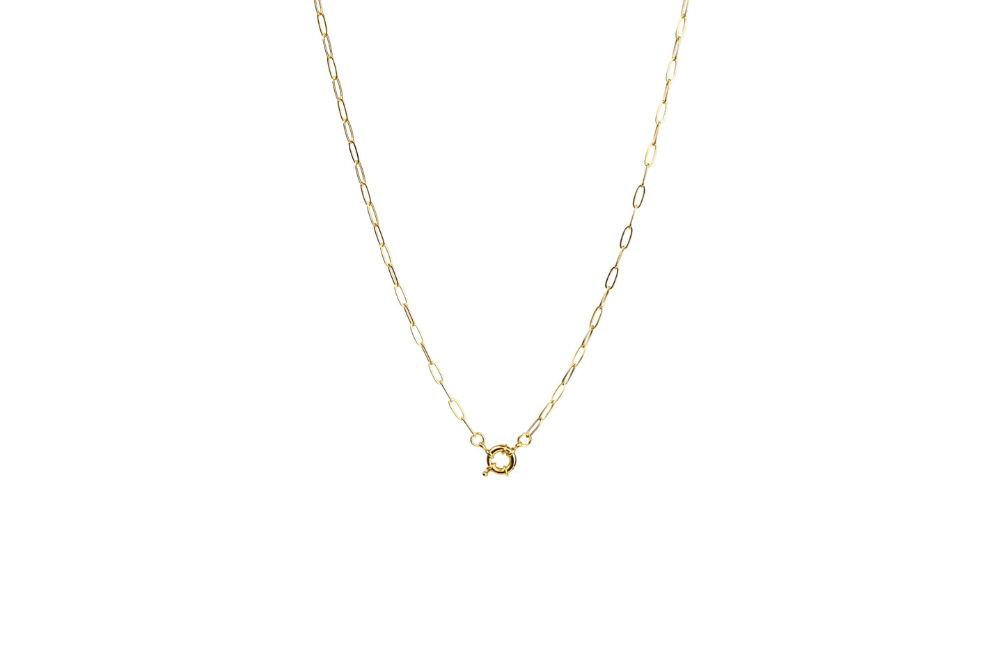 Paperclip Round Spring Clasp Charm Necklace 18k Gold Filled