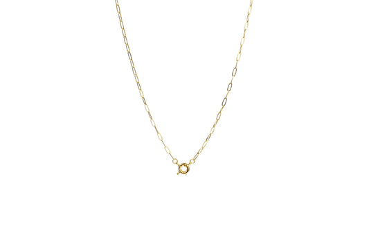 Paperclip Round Spring Clasp Charm Necklace 18k Gold Filled