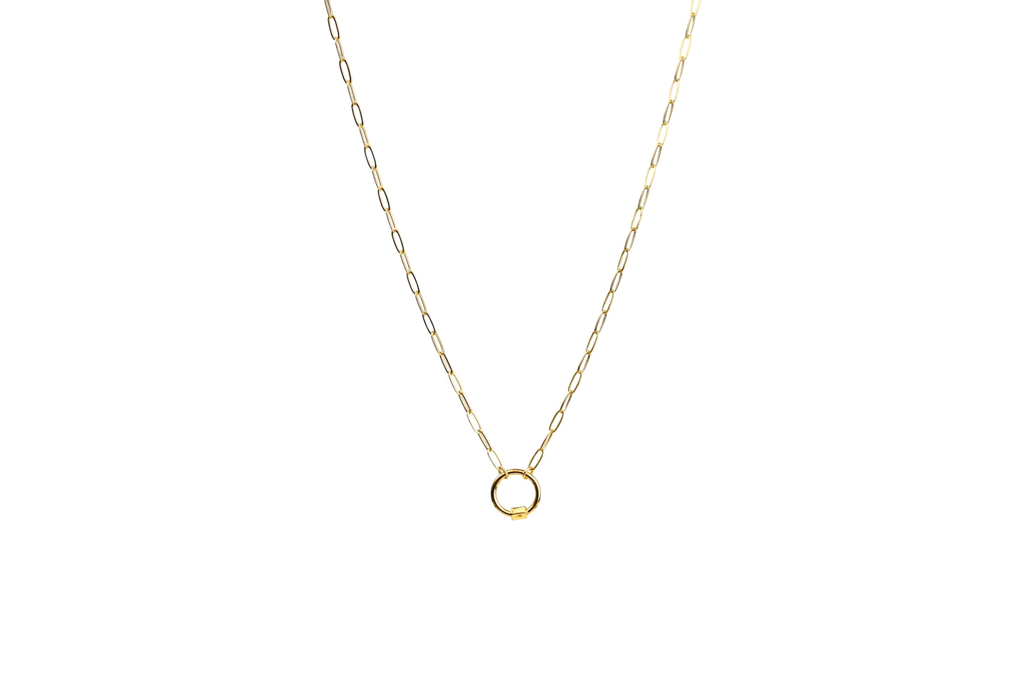 Paperclip Circle Screw Enhancer Charm Necklace 18k Gold Filled