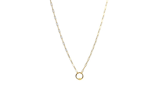 Paperclip Circle Screw Enhancer Charm Necklace 18k Gold Filled