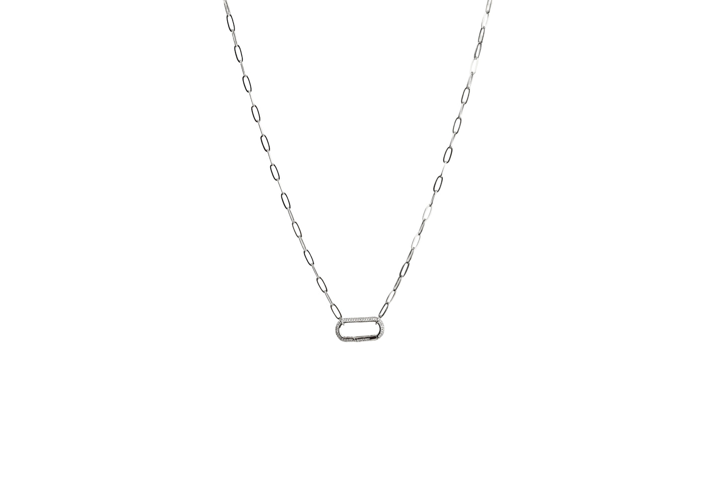 Paperclip Diamond Rectangle Carabiner Charm Necklace | 18K Gold-Filled & Silver