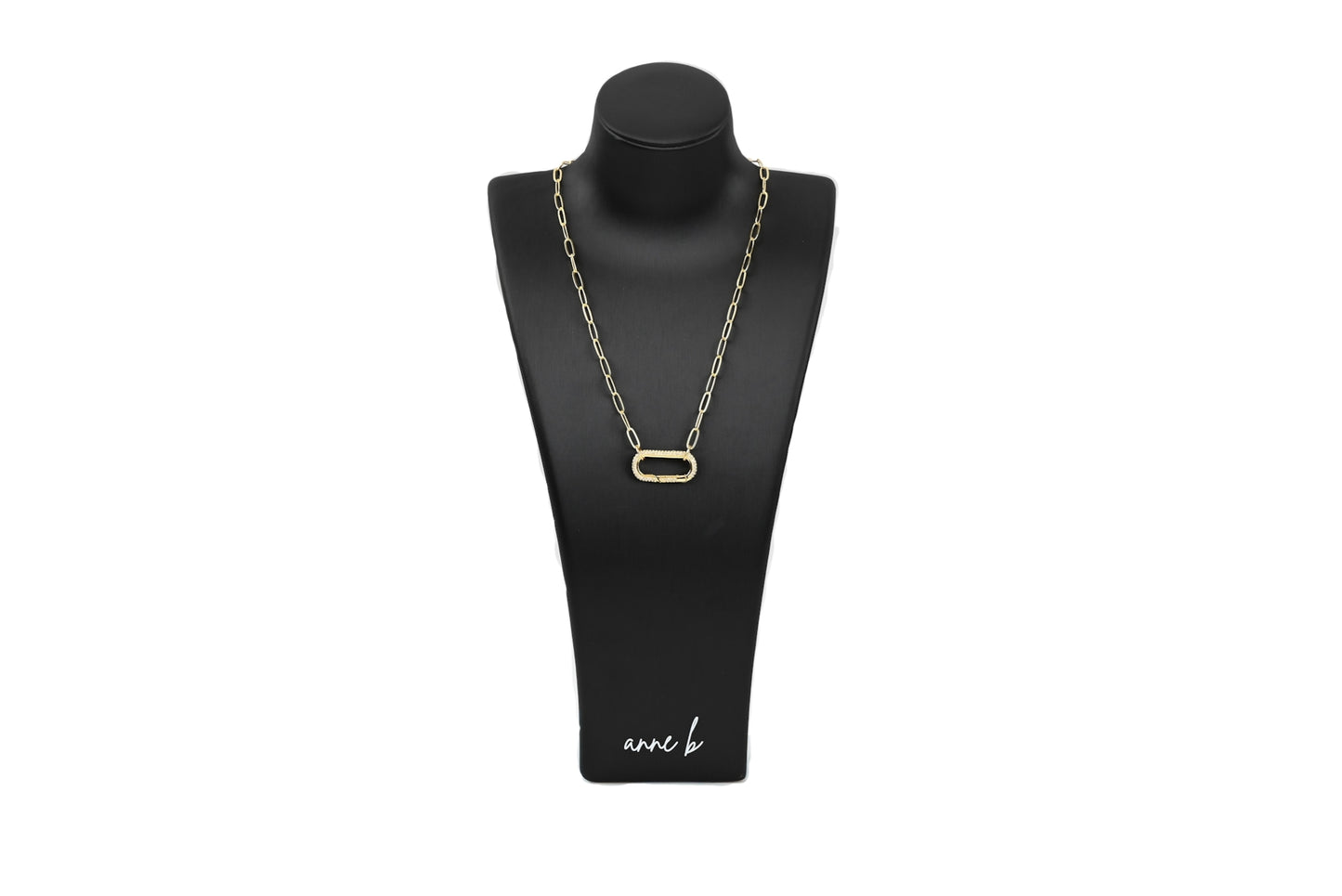 Paperclip Diamond Rectangle Carabiner Charm Necklace | 18K Gold-Filled & Silver