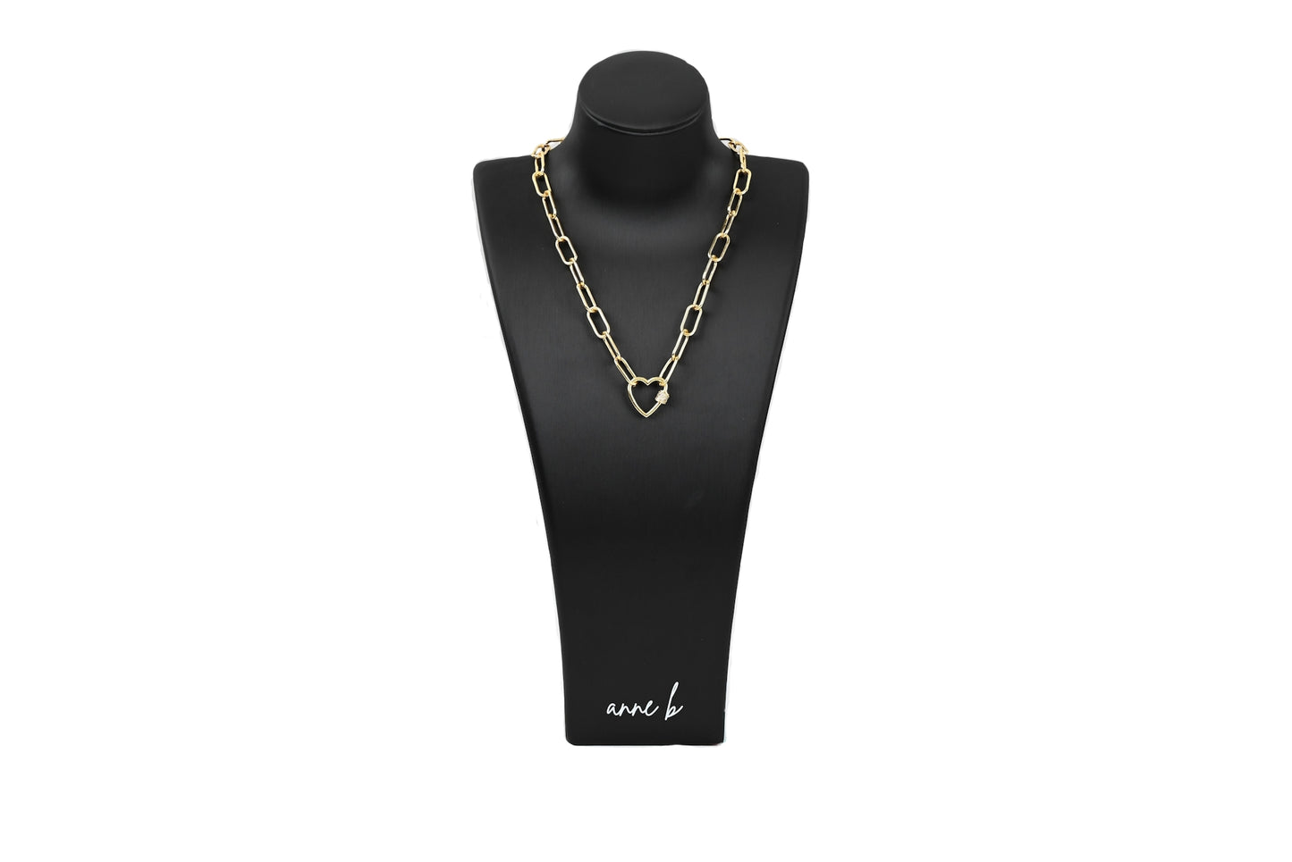 Chunky Heart Screw Diamond Carabiner Enhancer Charm Necklace