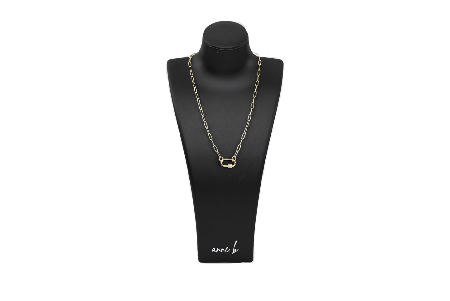 Paperclip Rectangle Diamond Screw Enhancer Charm Necklace | 18K Gold-Filled