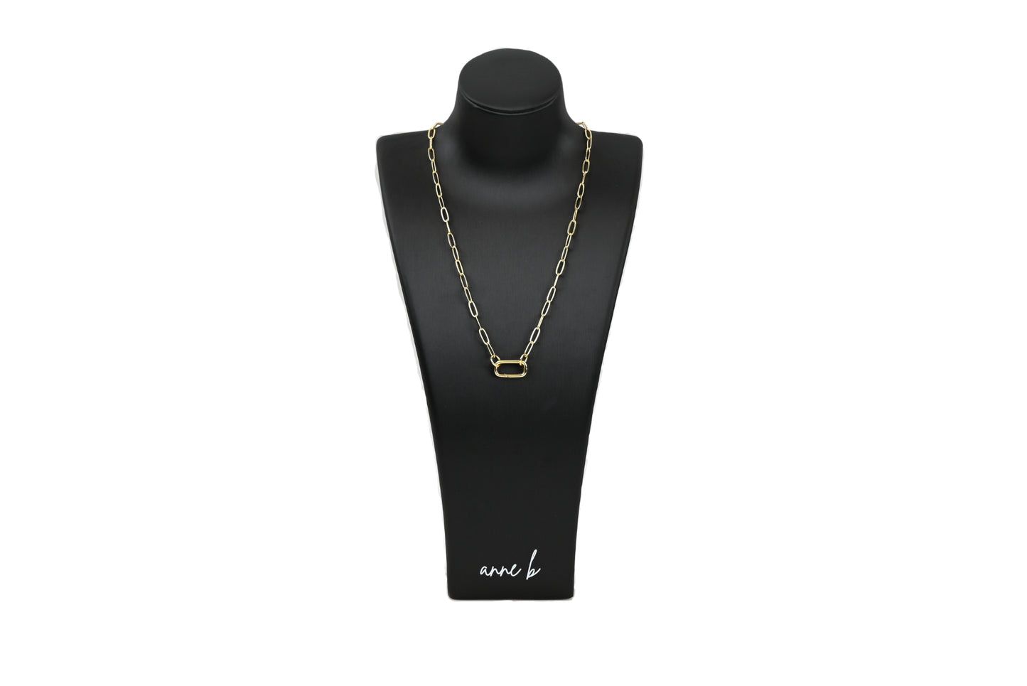 Paperclip Plain Oval Rectangle Carabiner Charm Necklace | 18K Gold-Filled