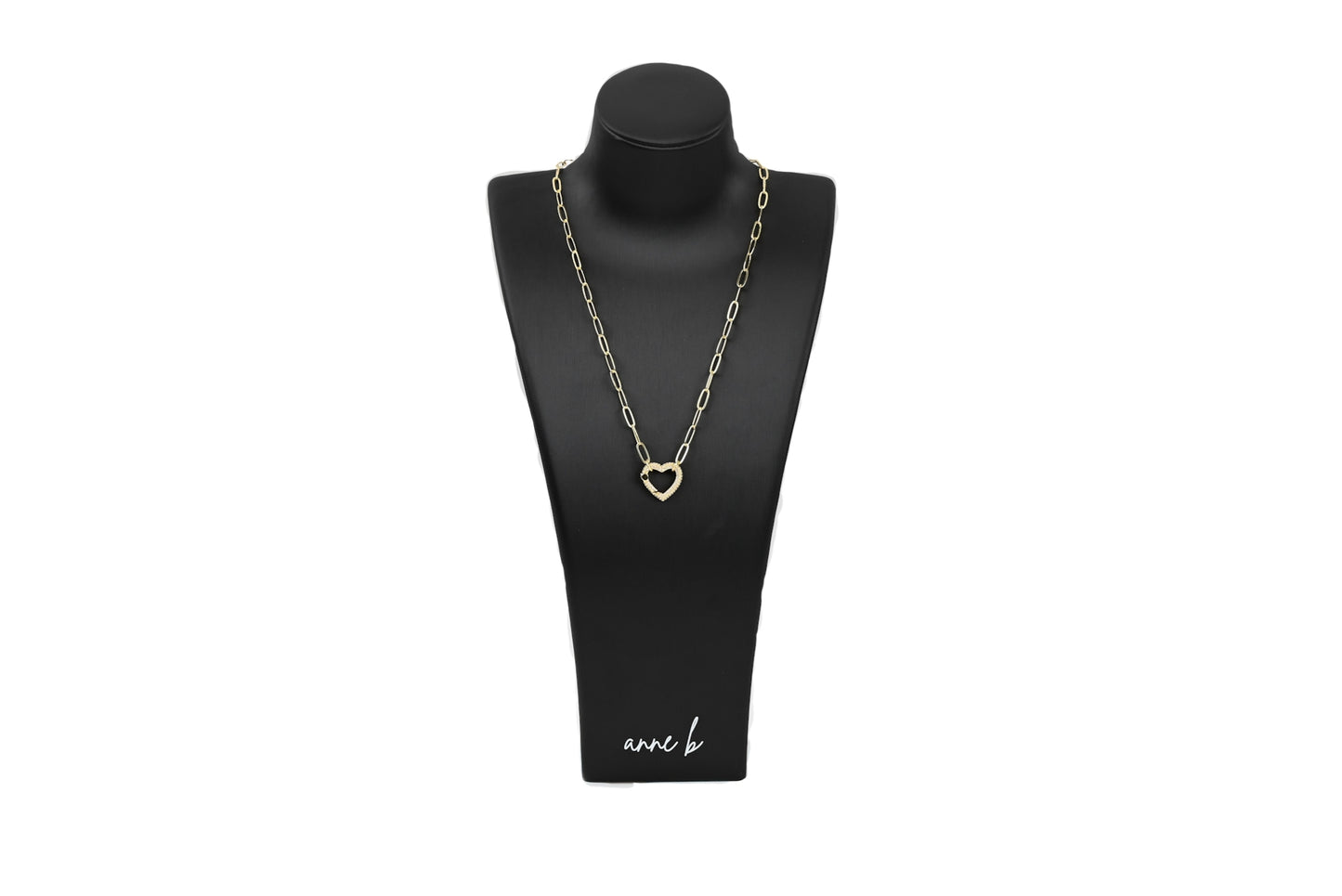 Paperclip Diamond Heart Spring Enhancer Charm Necklace 18k Gold Filled, Silver